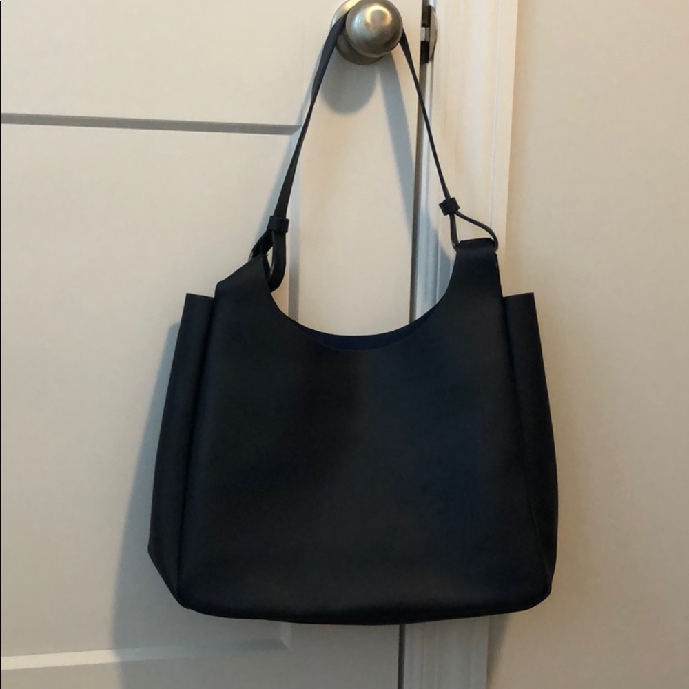 Neiman Marcus Navy Faux Leather Tote